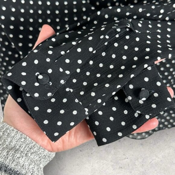 Sezane Black Tomboy Shirt Sheer Blouse Size 36 French US 4 Polka Dot Collared - Picture 4 of 12